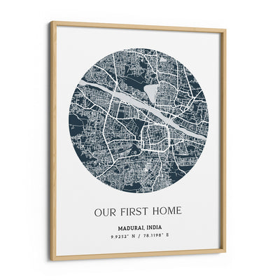 Map Art - Deep Blue - The Minimalist Nook At You Matte Paper Wooden Frame