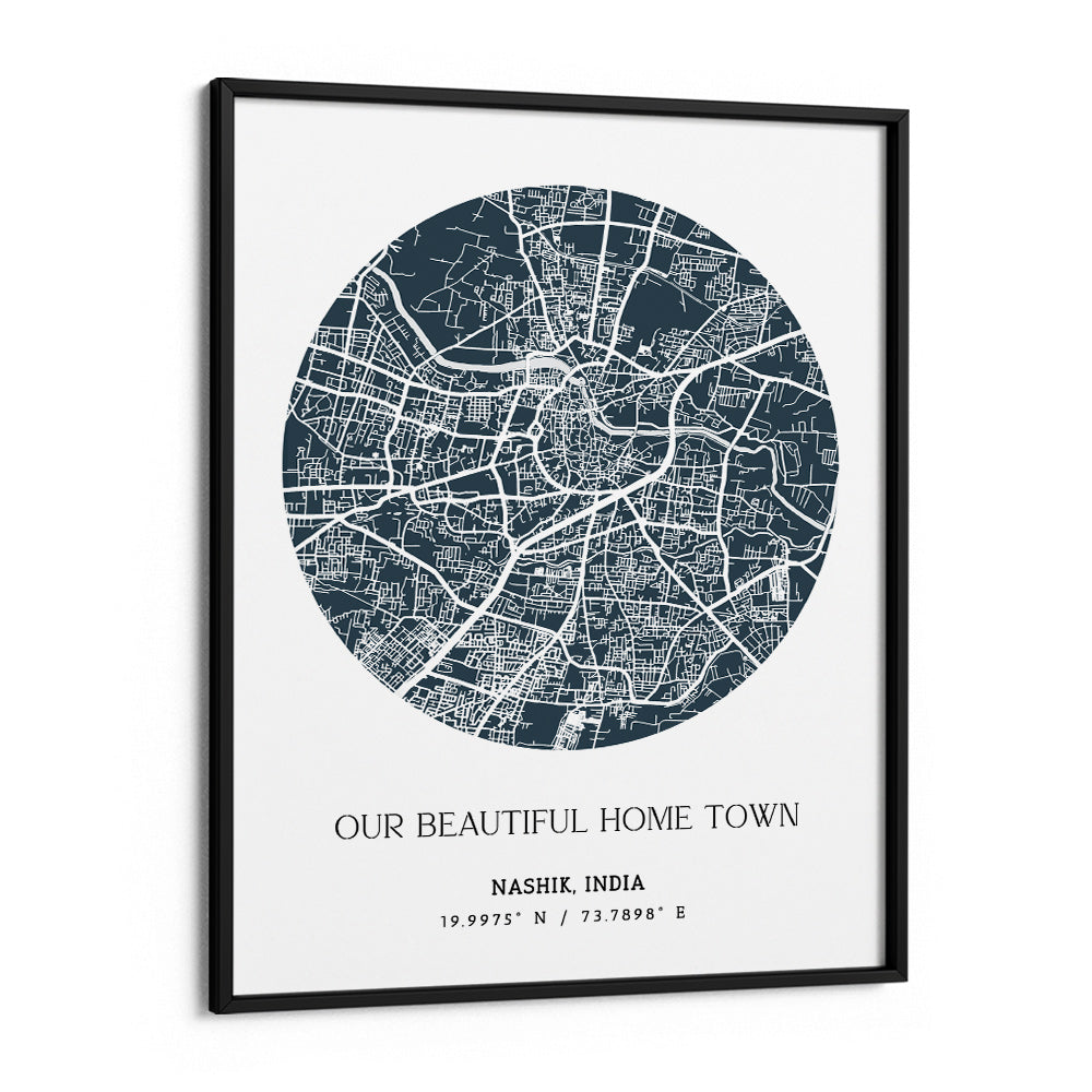 Map Art - Deep Blue - The Minimalist Nook At You Matte Paper Black Frame