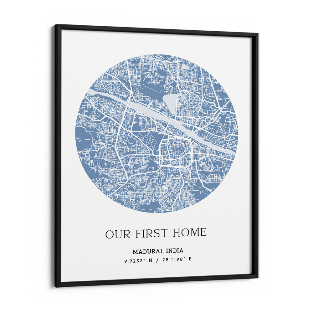 Map Art - Powder Blue - The Minimalist Nook At You Matte Paper Black Frame