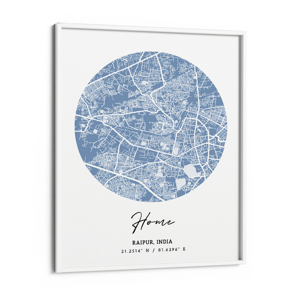 Map Art - Powder Blue - The Minimalist Nook At You Matte Paper White Frame