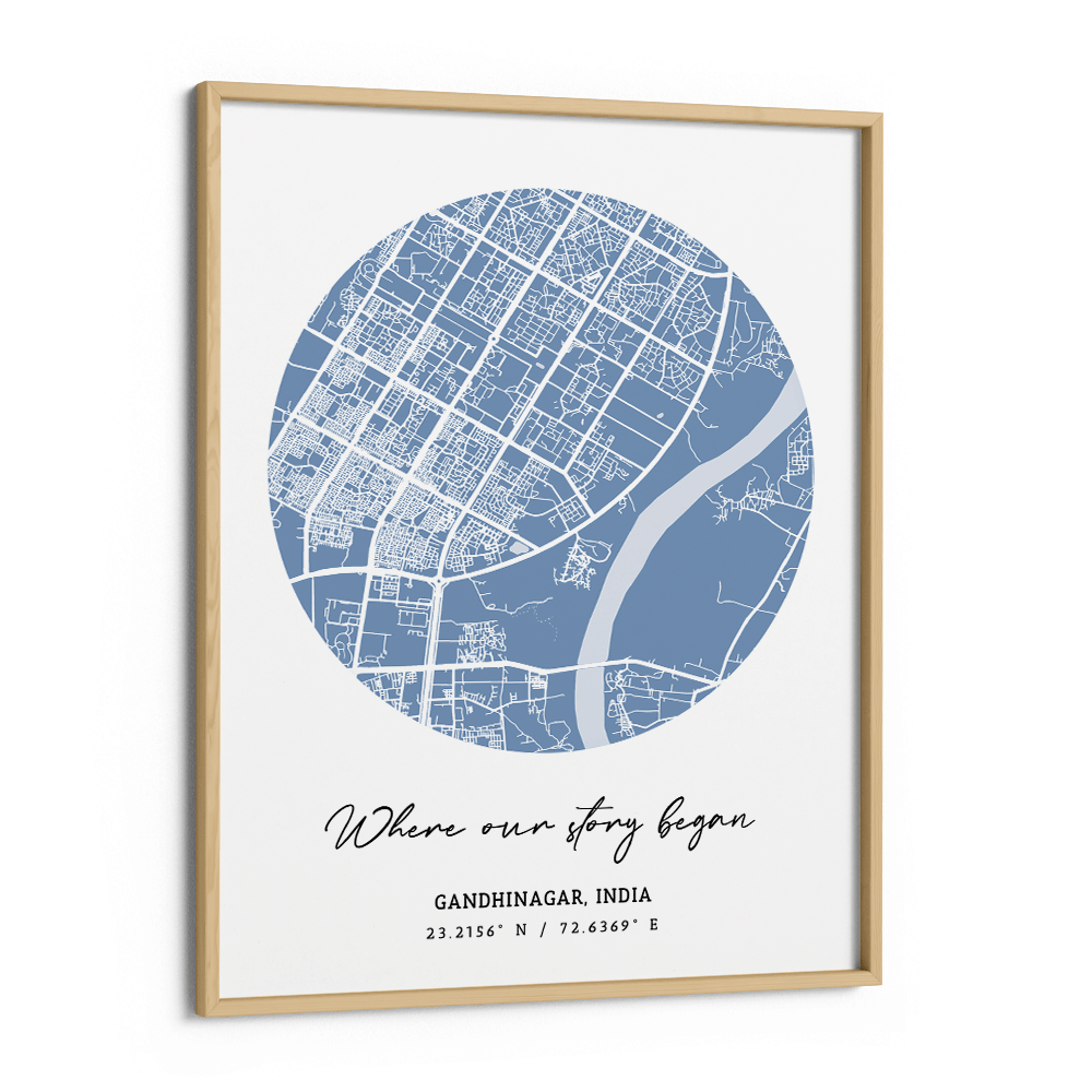 Map Art - Powder Blue - The Minimalist Nook At You Matte Paper Wooden Frame