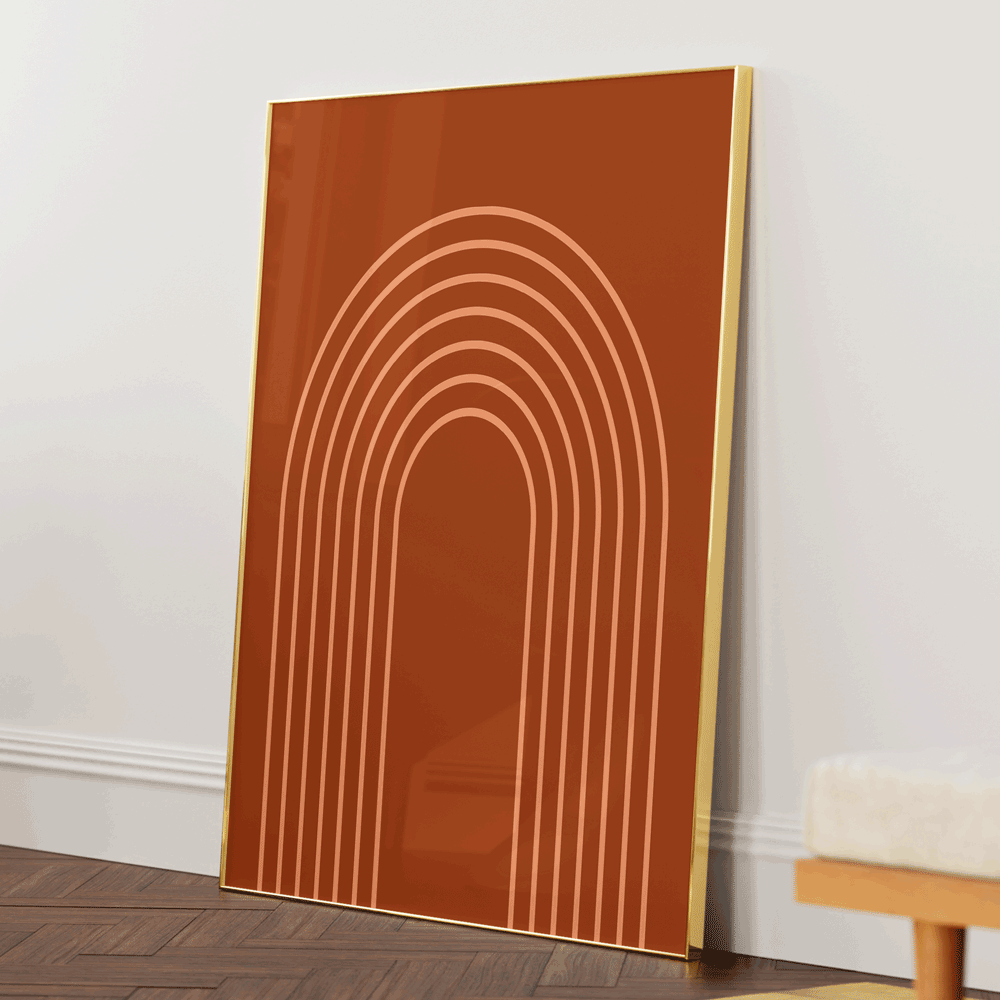 Terracotta Geometric Nook At You Matte Paper Gold Metal Frame