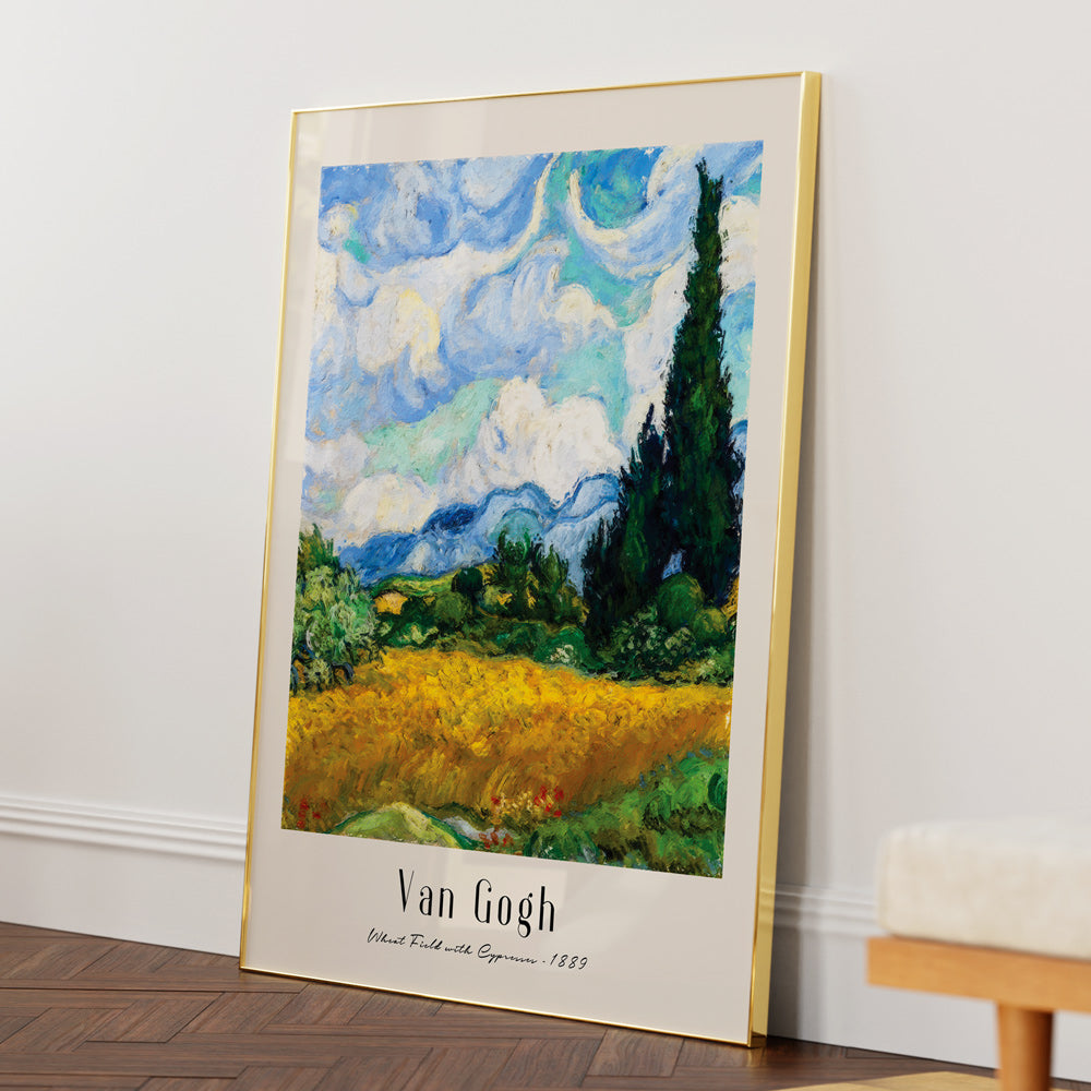 Vincent Van Gogh - Wheat Fields 1889 Nook At You Matte Paper Gold Metal Frame