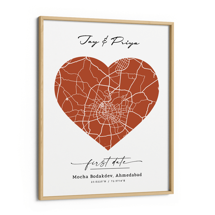 Map Art - Burnt Orange - Love Nook At You Canvas Wooden Frame