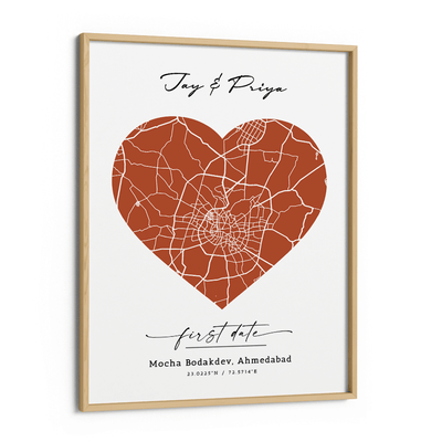 Map Art - Burnt Orange - Love Nook At You Canvas Wooden Frame