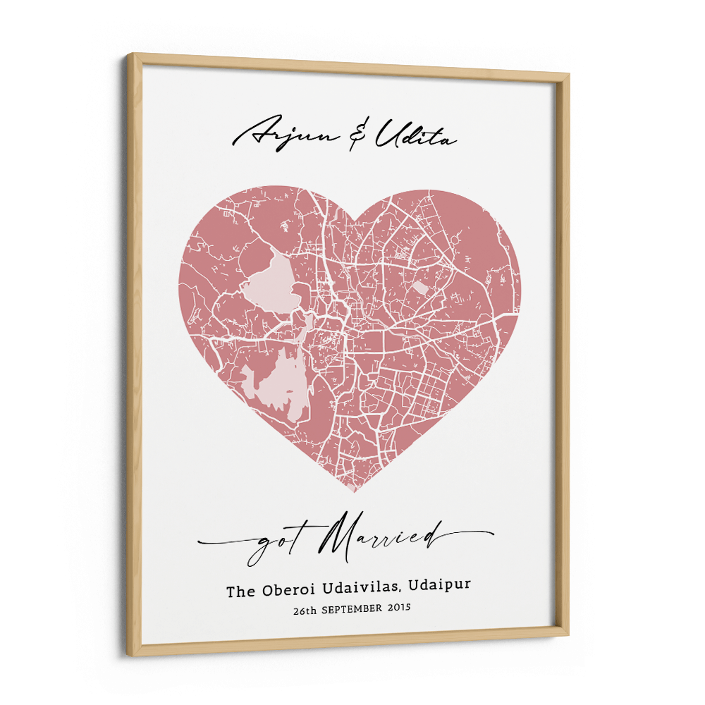 Map Art - Baby Pink - Love Nook At You Matte Paper Wooden Frame